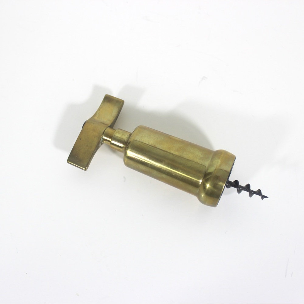Vintage Italian Brass Corkscrew, Wine Opener, Bar Tool, Screw Pull, Wine Key